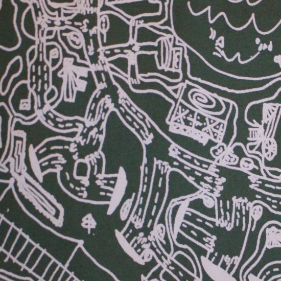 Maailman Kartta -kangas, armeijanvihreä pohja, vaaleanharmaa printti